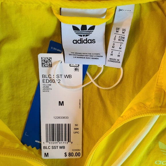 Adidas Yellow hooded jacket sz M ED6082 NWT - Picture 5 of 6